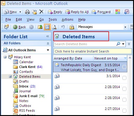 Restore Deleted Emails in Outlook 2007