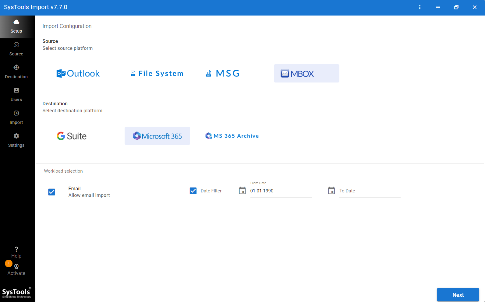choose mbox as source